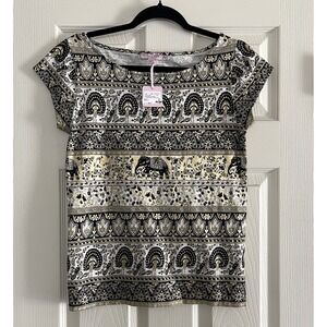 Calypso St Barth Darian's Oliphant Shirt XS Cap Sleeve Gold Peacock NWT